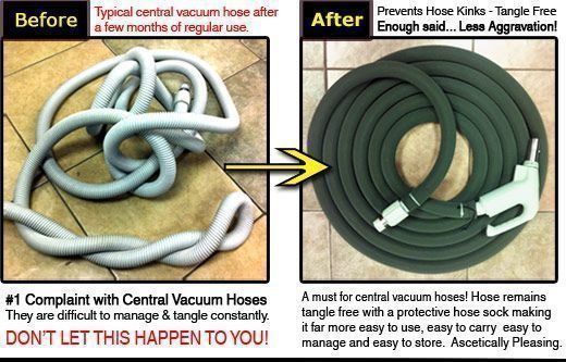 central vacuum hose before and after with hose sock